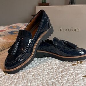Franco Sarto Carolynn Tassel Glossy Navy Loafers Size 8.5